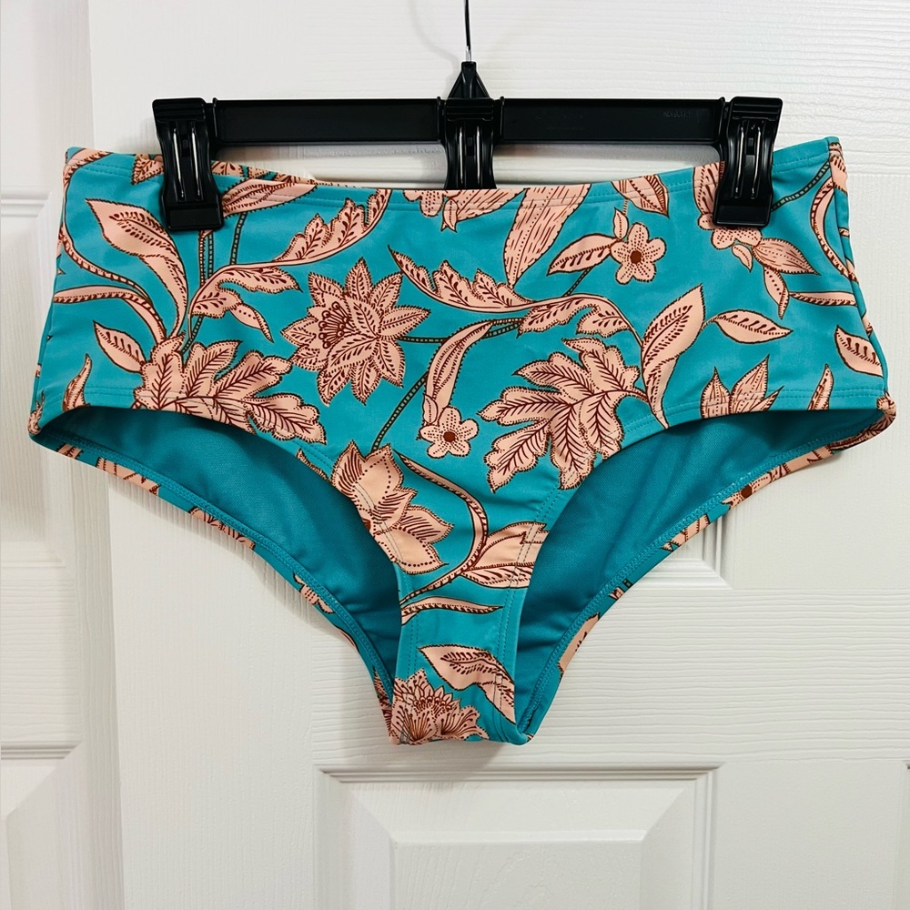 Time and Tru Teal Bikini Bottoms with Peach Floral Design